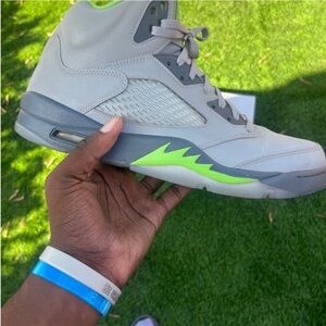 Gray and Neon Green High-Top Sneakers